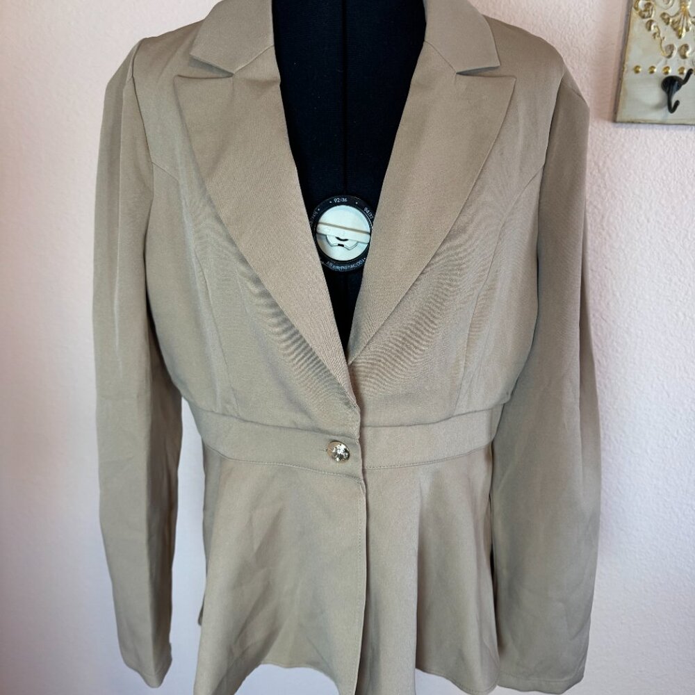 NWT Made with Love Single Button Peplum Blazer Large Tan - Picture 3 of 9